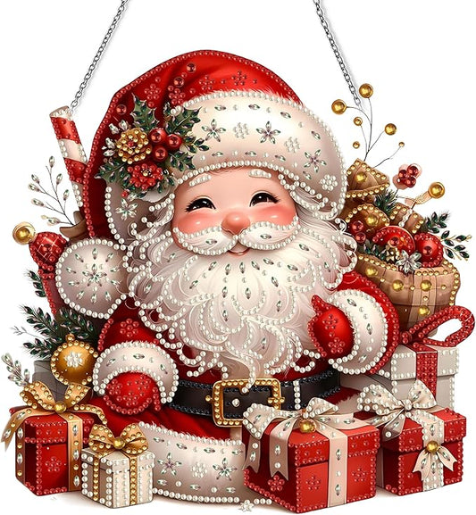 Diamond Art Hanging Kit for Adult,Special Shaped Rhinestone,DIY Acrylic Diamond Art Painting Window Pendants Home Garden Wall Hanging Kits Hanging Ornament,Double Sided. (Father Christmas-1)