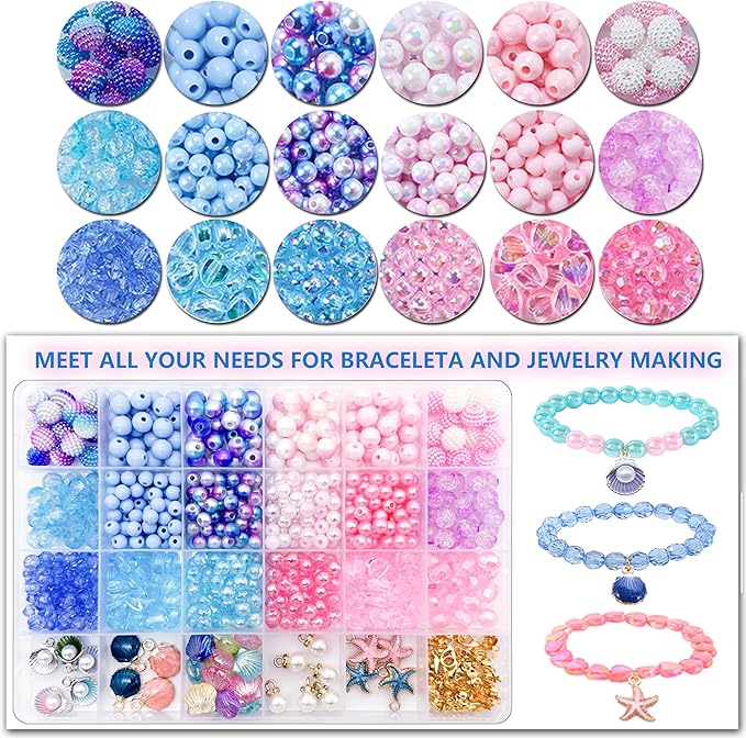 jinnbey ocean series jewelry making looes bead kits, enamel shell starfish pendant bracelet necklace diy crafts material package for bead jewelry enthusiasts,teen gift that stimulate creativity