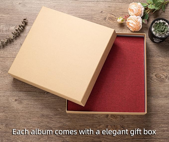 Large Photo Album Self Adhesive 4x6 5x7 3x5 8.5x11 Scrapbook Magnetic Album DIY Scrap Book Length 13 x Width 12.8 (Inches) 120 Sticky Pages Linen Cover DIY Photo Album (Red)