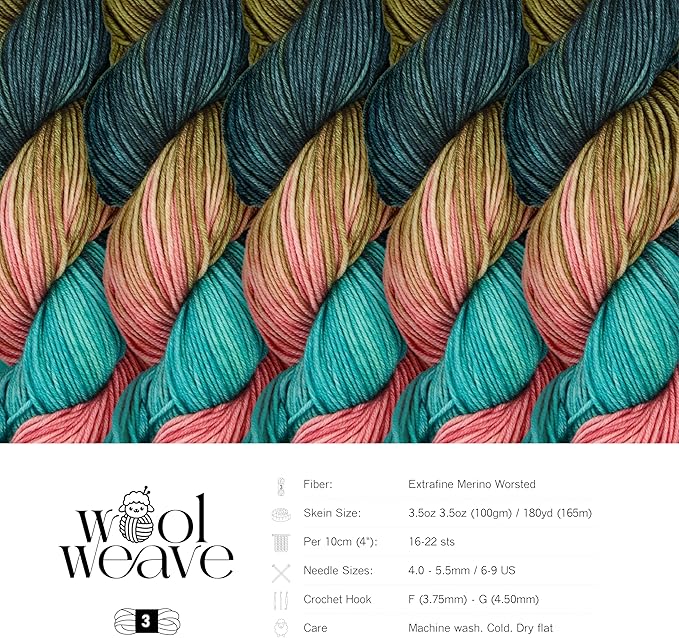 Superwash Merino Wool Yarn for Knitting & Crocheting - Premium Hand Dyed Variegated Yarn, 100gr, 240 Yards, Dk Weight - Luxurious, Soft & Durable
