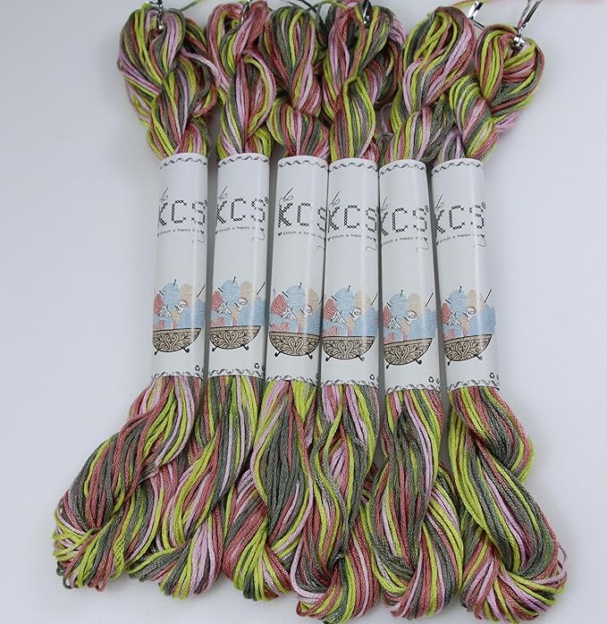 KCS Big skeins of 25 Meters Size 25 Color Variegated Cross Stitch Stranded Threads,6 skeins,4509