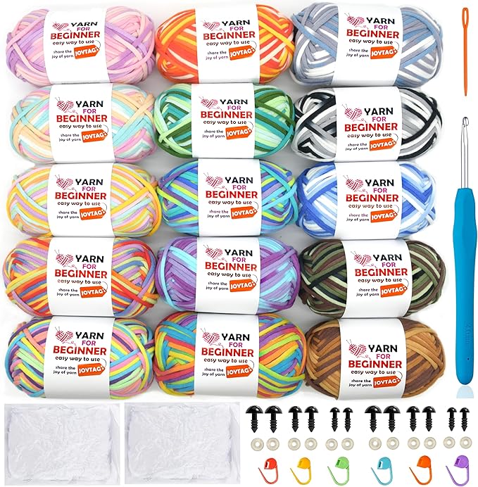 15 Pack Rainbow Beginner Crochet Yarn for Crocheting and Knitting (15x50g) - Rainbow Mix-New