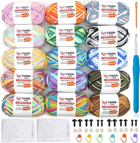 15 Pack Rainbow Beginner Crochet Yarn for Crocheting and Knitting (15x50g) - Rainbow Mix-New