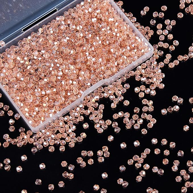 laopottbeads 1200pcs 3mm bicone crystal glass beads for jewelry making, sparkling mini beads for suncatchers, diy bracelets & craft projects (pink)