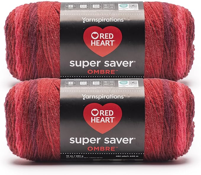 Red Heart Super Saver Ombre Tomato Yarn - 2 Pack of 283g/10oz - 100% Acrylic - #4 Worsted (Medium) - 482 Yards - Knitting/Crochet