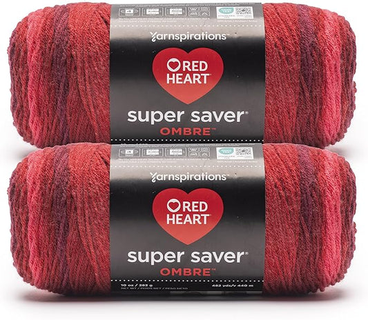 Red Heart Super Saver Ombre Tomato Yarn - 2 Pack of 283g/10oz - 100% Acrylic - #4 Worsted (Medium) - 482 Yards - Knitting/Crochet