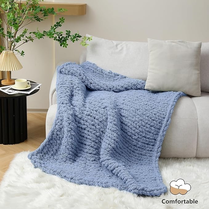 Chunky Yarn for Hand Knitting - #10 Chunky Chenille Yarn, Jumbo Big Thick Chunky Yarns for Crocheting, Super Bulky Chunky Knit Blanket Yarns, 8 Skein (25 yds 8 oz Each Skein), Blue Gray