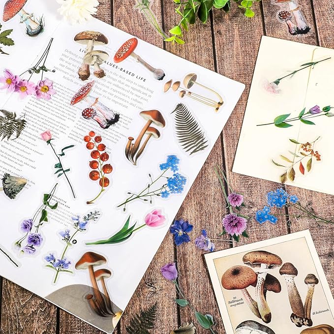 pengxiaomei 200 Pcs Floral Scrapbooking Vintage Stickers, Self-Adhesive Flowers Stickers for Journaling Card Making Scrapbook Style Wall Notebook Letters Window DIY (Mixed Style) Assorted, Multicolor