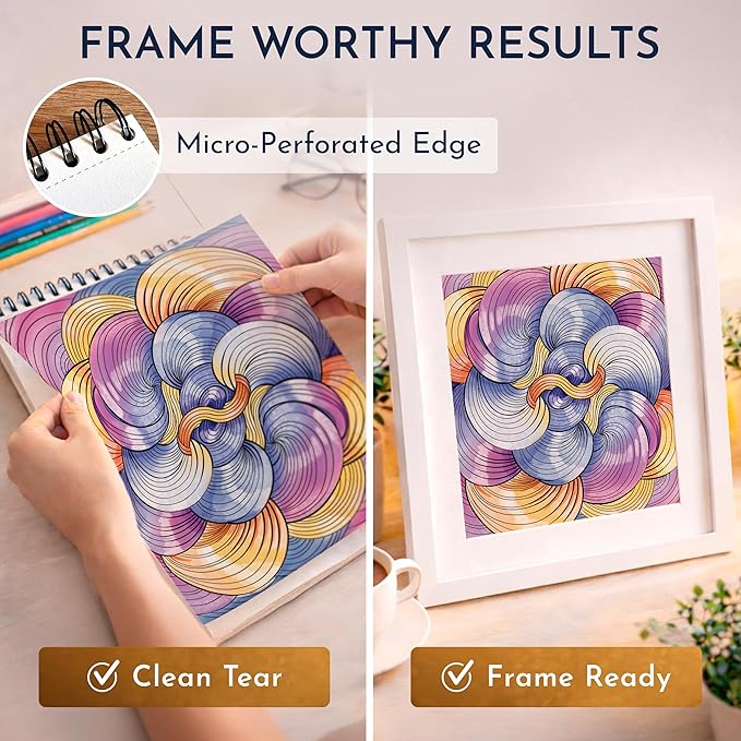 Premium Artistic Mandala Coloring Book for Adults – 50 Abstract Designs – 180gsm Thick Bleed-Proof Paper, Spiral Bound Lay-Flat, Perforated – Frameable Art, Relaxation Gifts for Women, Adult Coloring