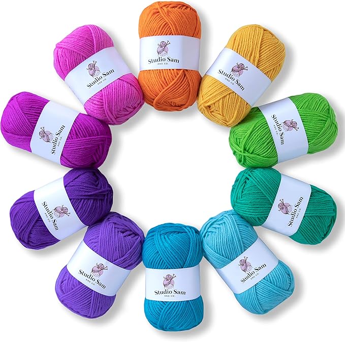Studio Sam Acrylic Yarn Set. Ten Large 50g Skeins. Total 1030 Yards. for All Knitting, Crochet and Craft Projects. Bright and Colorful. (Confetti Collection)