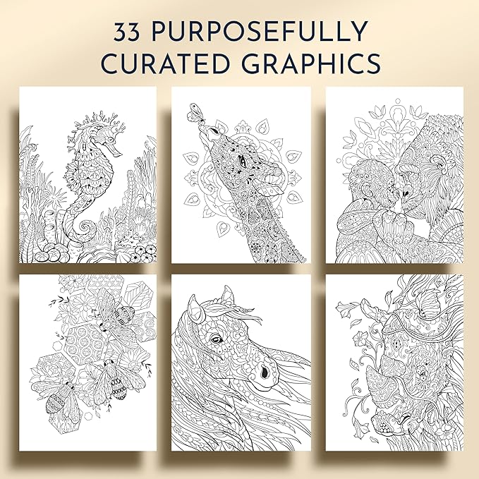 RYVE Animal Coloring Book for Adults - Unwind and Relax with Stunning Designs - Adult Coloring Books for Women & Men, Adult Coloring Book Animals, Mindfulness and Stress Relief Gifts for Women