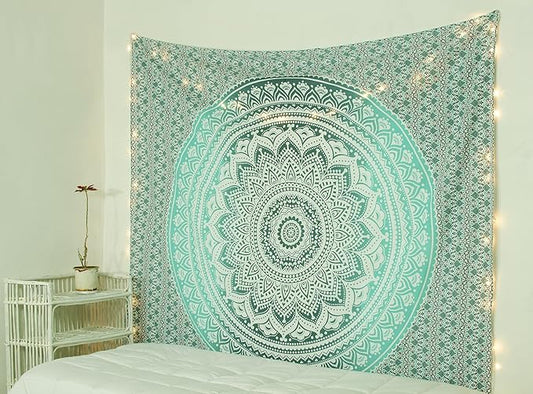 popular handicrafts tapestry wall hanging hippie ombre mandala bohemian hippy intricate indian tapestries bedspread 84 x 90 inches (215cm x 230cm) grey green