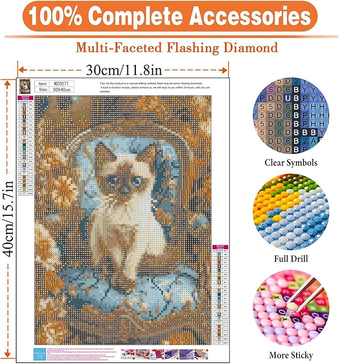 igoodom Diamond Art Kits for Adults, Cat Diamond Art Kits, Full Drill Round Cat Diamond Painting Kits, DIY Gem Art and Crafts for Home Wall Decor Gift 12x16inch