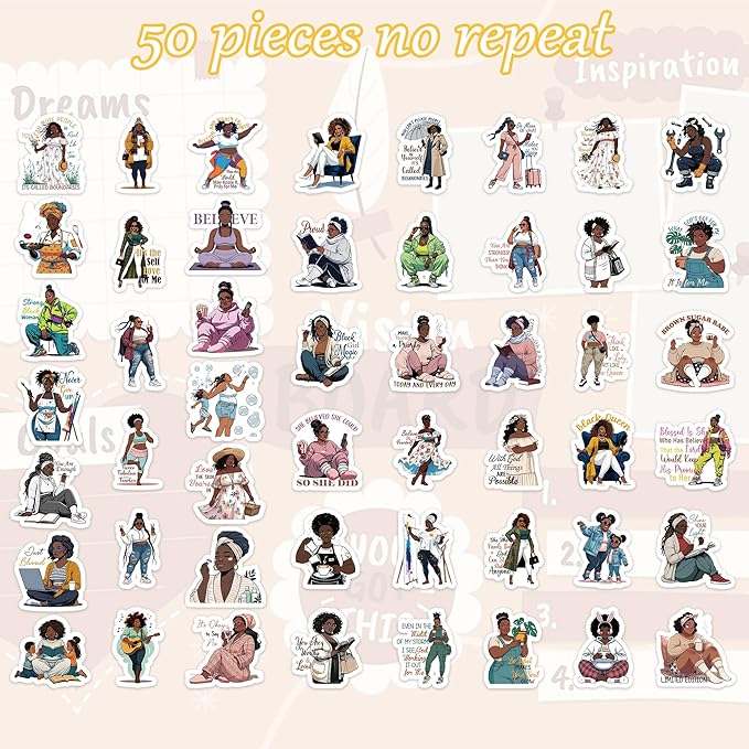 100 Pcs Black Girl Magic Stickers, Inspirational Affirmation Sticker for Women, Vision Board Supplies for Black Women, Planner and Journal Decals for DIY Scrapbook and Laptop Decor