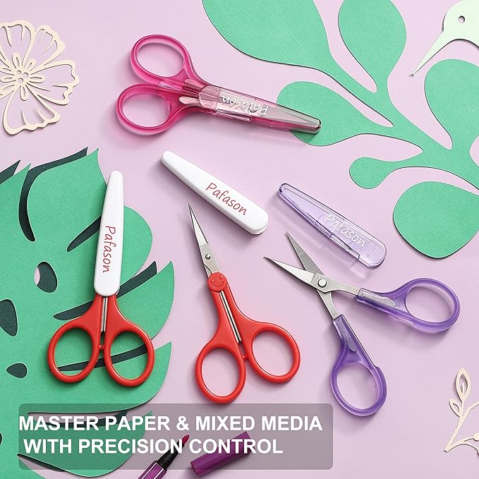PAFASON Small Craft Scissor Set Straight Precision Fine Tip All Purpose for Scrapbooking Quilting Sewing Knitting Embroidery Cross Stitch Crochet Thread Yarn Paper Fabric Detail Cutting, Safety Case