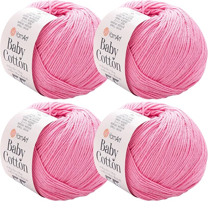 YarnArt Baby Cotton Yarn 4-Pack – Soft Knitting Yarn for Baby & Summer, 50% Cotton 50% Acrylic, 1.76 Oz Each, 180.44 Yds/Skein – Ideal for Amigurumi & Crochet Projects (414)