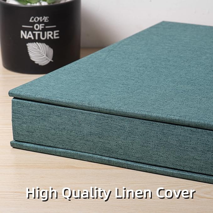 Super Large Photo Album Self Adhesive Scrapbook Album for 4×6 5×7 8×10 10×12 or Bigger Pictures DIY Magnetic Linen Cover Album 80Sheets/160Pages DIY Photo Album(Dark Green)