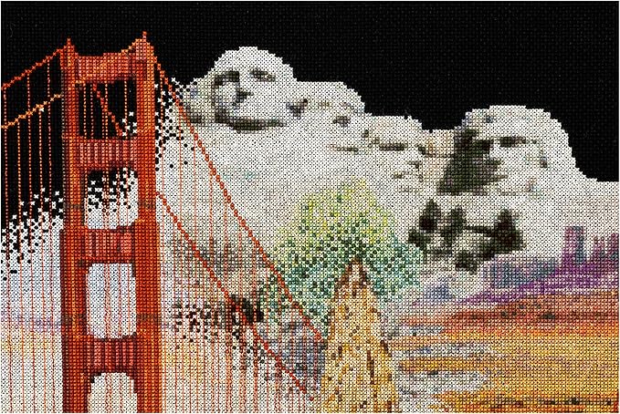 Thea Gouverneur - Counted Cross Stitch Kit - America - Aida Black - 18 Count - Embroidery Kit for Adults - DMC Embroidery Threads and Other Cross Stitch Supplies Included - 544.05