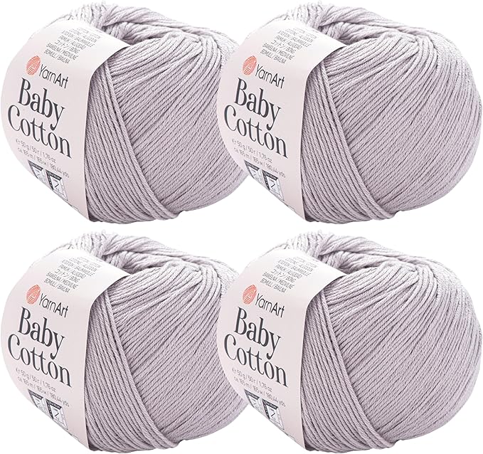 YarnArt Baby Cotton Yarn 4-Pack – Soft Knitting Yarn for Baby & Summer, 50% Cotton 50% Acrylic, 1.76 Oz Each, 180.44 Yds/Skein – Ideal for Amigurumi & Crochet Projects (406)