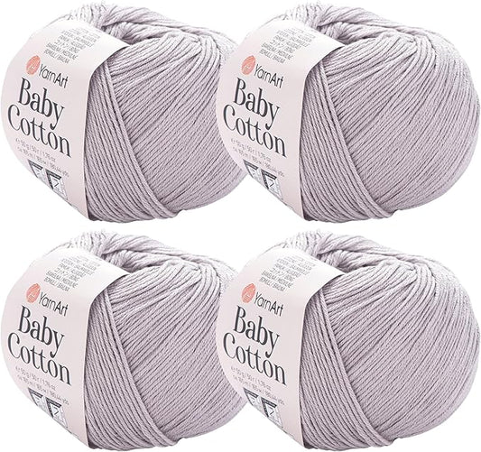 YarnArt Baby Cotton Yarn 4-Pack – Soft Knitting Yarn for Baby & Summer, 50% Cotton 50% Acrylic, 1.76 Oz Each, 180.44 Yds/Skein – Ideal for Amigurumi & Crochet Projects (406)