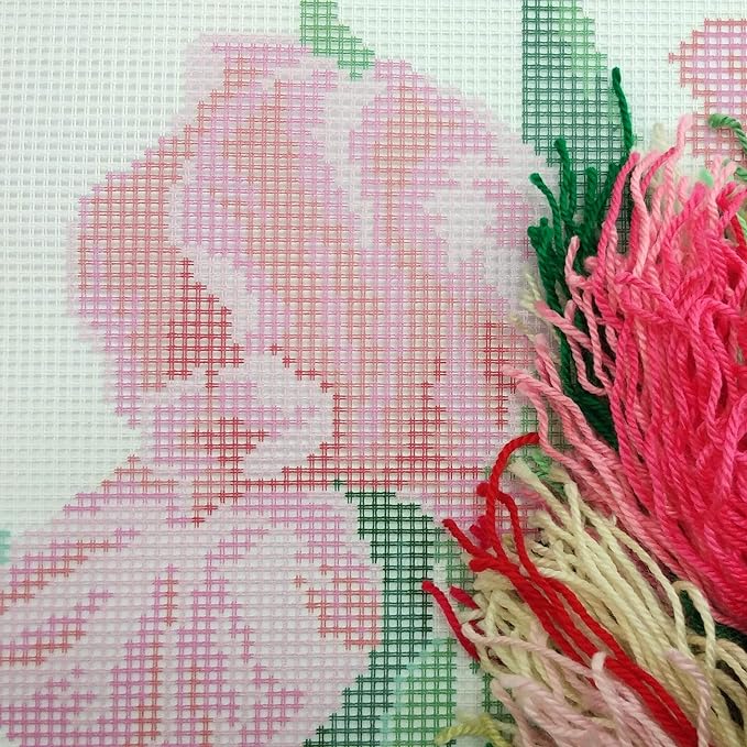 Pink Irises. Needlepoint Kit. Throw Pillow 16×16 Inches. Printed Tapestry Canvas, European Quality