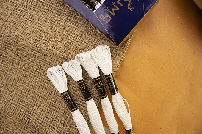 12 Pieces White Colour Premium Embroidery Thread | 100% Egyptian Cotton Premium Skeins | Cross Stitch Embroidery Floss | Oeko TEX Certified Stranded Cotton (White)