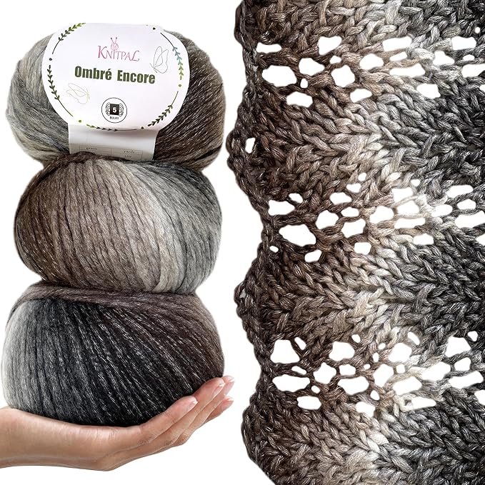 Ombré-Encore Chunky Ombre Yarn for Crocheting, 3 Balls, 507Yds/420G, Free Patterns - Multi Colored Bulky 5 Weight Yarn for Knitting - Mountain Stones