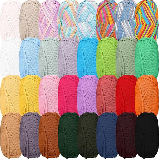 Timgle 32 Pcs Crochet Yarn for Beginners 2100 Yards Cotton for Crocheting and Knitting Soft 24x50g in Total Cotton Nylon Blend Easy Yarn for Knitting Crochet Crafts Project (32 Colors)