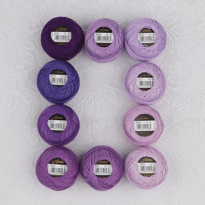 Size 8 Double Mercerized Egyptian Long Staple Cotton Pearl Thread Ball 5 Grams Rainbow Color Embroidery Thread 10 Colors per Box for Crochet Hardanger Cross Stitch Hand Embroidery (Set D)