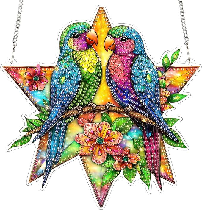 SKRYUIE Bird Hanging Diamond Art Kits for Adults Pendant Suncatcher, Special Shaped Crystal DIY Pearl Diamond Painting Kit, Gift for Mother Spring Summer Window Wreath Decor 7.6 x 7.45 Inch A17