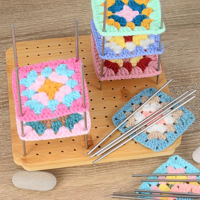 7.8" Crochet Blocking Board with 15 Pegs/Pins,Granny Square Blocking Board,Blocking Boards for Crochet Projects,crochet square blocking board,Wooden Crocheting Accessories Gifts for Crocheters.