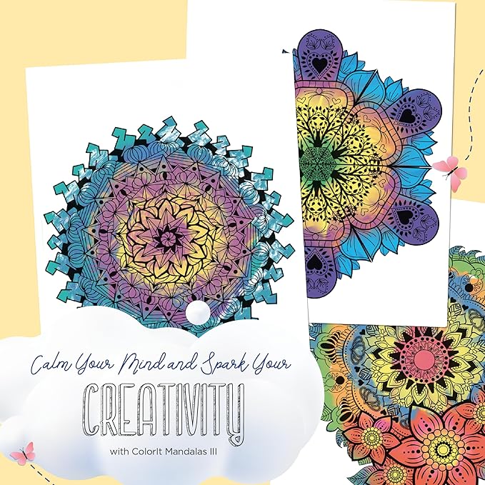 ColorIt Mandalas Volume III Spiral Bound Adult Coloring Book with 50 Mandala Patterns for Relaxation and Stress Relief - Includes Perforated Pages, Thick Paper, Hardback Covers, and Blotter Page