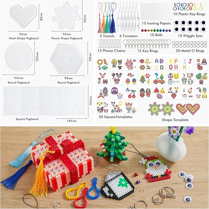 INSCRAFT Fuse Beads, 33000pcs Fuse Beads Kit for Kids, 33 Color 5MM Iron Beads Set with 150 Patterns, 8 Pegboards, 15 Ironing Paper, 6 Tweezers, 85 accessories, Craft Kits Gifts for Birthday Christmas