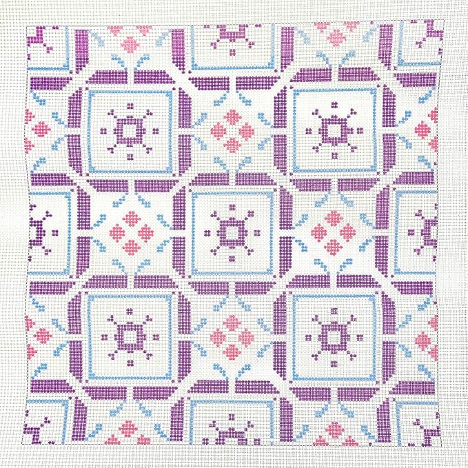 Howie's Needlepoint Needlepoint Kits for Adults, Pillow Front Cross Stitch Kit with Embroidery Pattern on Canvas, Yarn, 2 Needles and Instruction, 16 x 16inch(Purple Square Window)