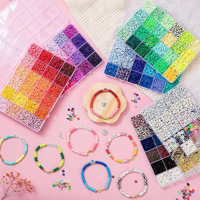 Taybonds Beaded Bracelet Assembly Set – Polymer Clay & Letter Beads with Minimalist Accent Pieces, Aesthetic Jewelry Components for Adult Personal Style