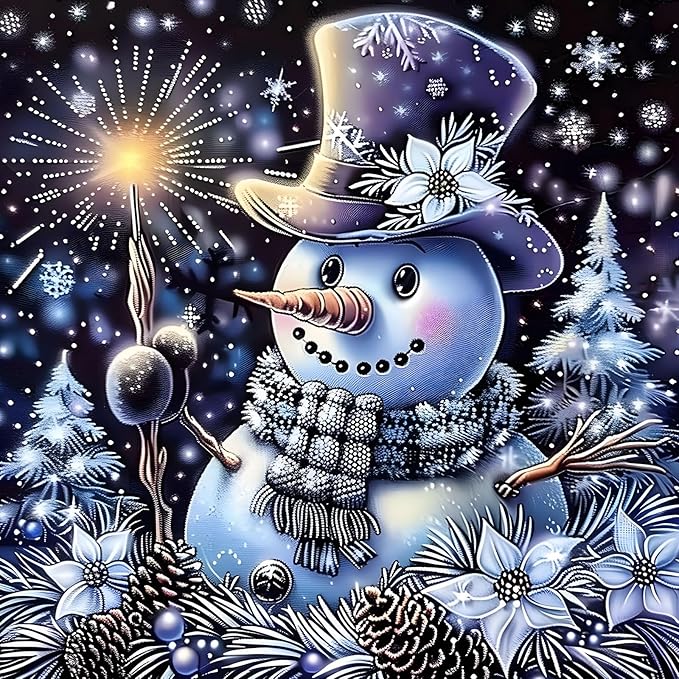 EMIEAUFG Christmas Diamond Art Kits for Adults, Christmas Snowman Diamond Paiting Kit for Beginners, 5D DIY Round Full Drill Craft Diamond Dot Gem Art, Home Wall Decor 12" x 12"
