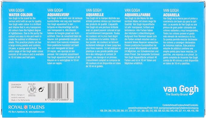 Van Gogh Watercolor Paint Set, Plastic Pocketbox, 24-Half Pan General Selection
