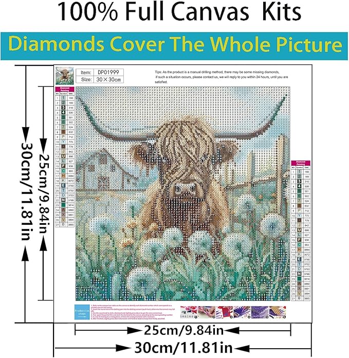 ARPADAMO Diamond Art Kits for Adults,5D Highland Cow Diamond Painting DIY Cow Diamond Art Diamond Painting Kits for Adult,Round Full Drill Diamonds, Diamond Art Kits for Home Decor-12x12inch