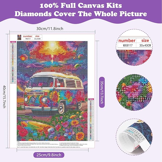 SENQAO Bus Diamond Painting Kits for Adults, Car Flower Full Drill Diamond Dots Paintings for Beginners, Round 5D Paint with Diamonds Pictures Gem Art Painting Kits DIY Crafts Kits 12x16inch
