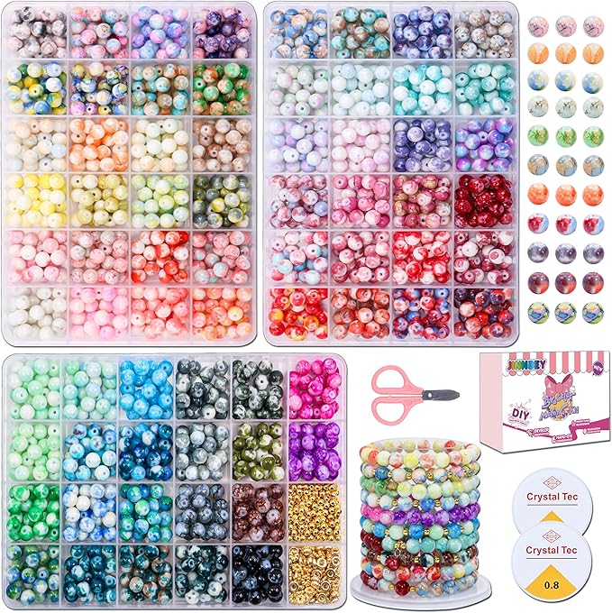 70 Colors 8mm Round Glass Beads for Jewelry Making, 1600Pcs Baking Paint Bead Bracelet Making Kit, with Gold Spacer Beads and Charms Beads Set, DIY Crafts Gifts for Women Men