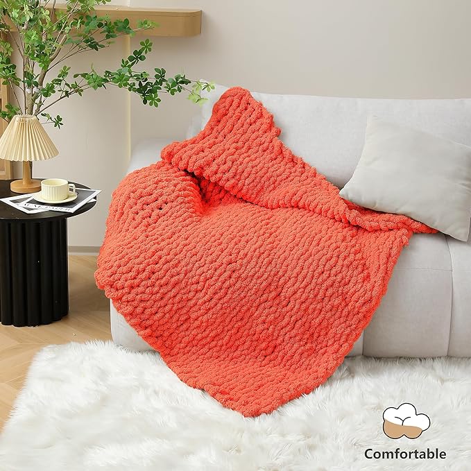 Chunky Yarn for Hand Knitting - #10 Chunky Chenille Yarn, Jumbo Big Thick Chunky Yarns for Crocheting, Super Bulky Chunky Knit Blanket Yarns, 8 Skein (25 yds 8 oz Each Skein), Solar Orange