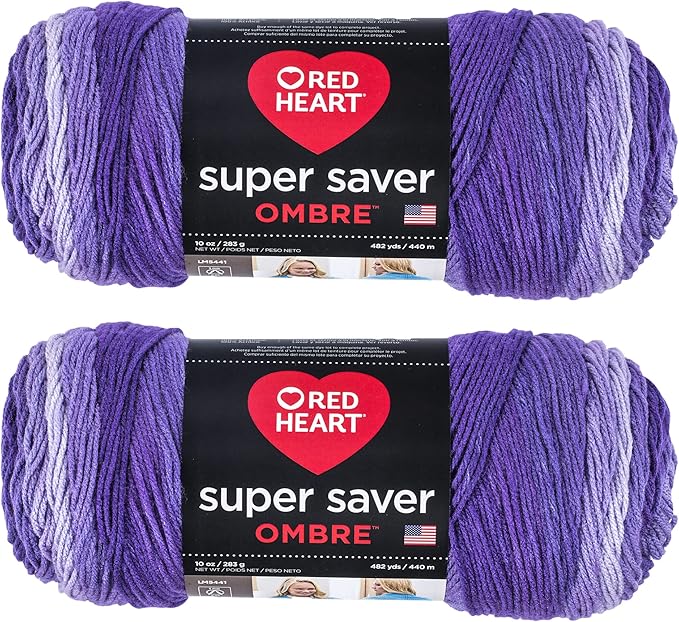 Red Heart Super Saver Jumbo Violet Ombre Yarn - 2 Pack of 283g/10oz - Acrylic - 4 Medium (Worsted) - 482 Yards - Knitting/Crochet
