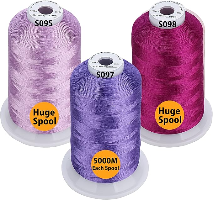 Simthread - 33 Selections - Various Assorted Color Packs of Polyester Embroidery Machine Thread Huge Spool 5500Y for All Sewing Embroidery Machines - 3 Different Purple Colors
