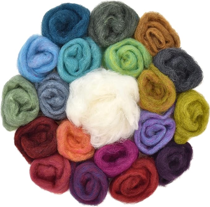 100% Wool - Assorted Wool Roving for Needle Felting, Wet Felting, Felt Painting, Spinning and Blending - Colorful Corriedale