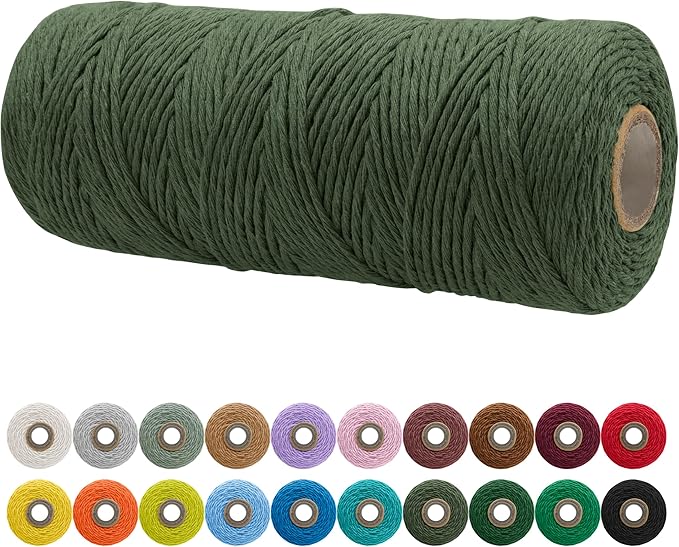 JeogYong Single Strand Macrame Cord 2mm x 164 Yards (492 Feet) Soft Cotton Rope Macrame Yarn 2 mm Macrame Cord, Macrame Supplies for Crafts Wall Hangings Plant Hangers Decorations (Army Green)
