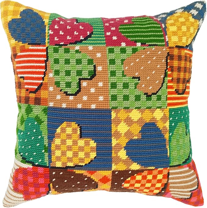 Howie's Needlepoint Needlepoint Kits for Adults, Pillow Front Cross Stitch Kit with Embroidery Pattern on Canvas, Yarn, 2 Needles and Instruction, 16 x 16inch(Vintage Four-Leaf Clover)