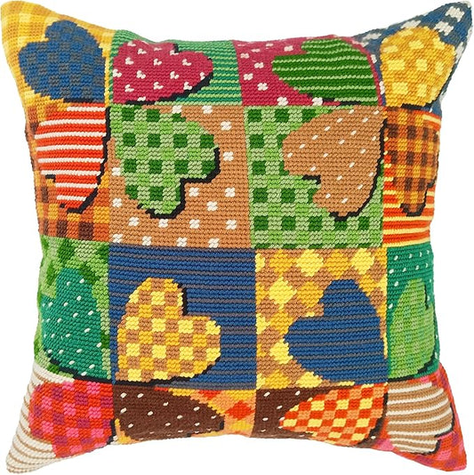 Howie's Needlepoint Needlepoint Kits for Adults, Pillow Front Cross Stitch Kit with Embroidery Pattern on Canvas, Yarn, 2 Needles and Instruction, 16 x 16inch(Vintage Four-Leaf Clover)