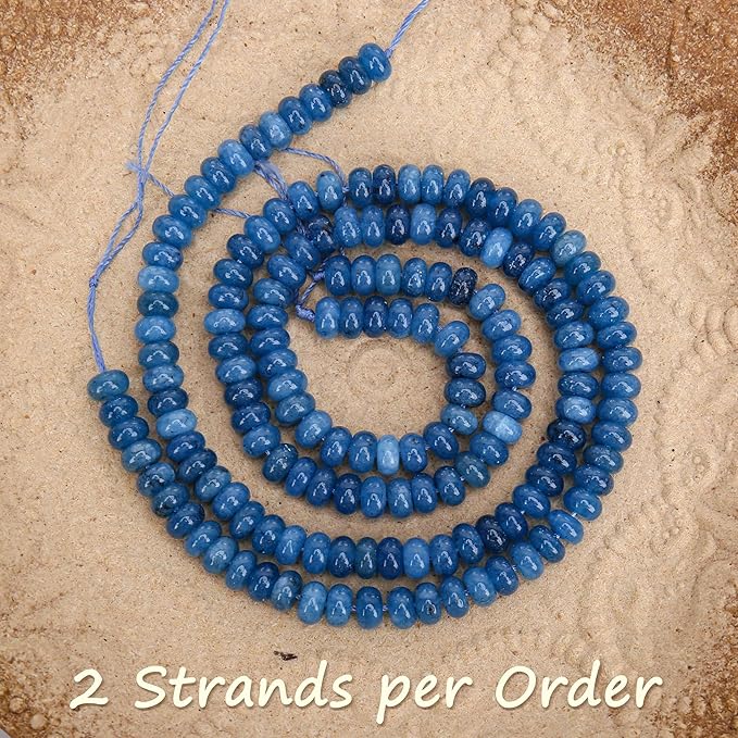 2 Strands (150PCs) Lake Blue Jade Rondelle Beads, 5 * 8mm Gemstone Loose Spacer Abacus Disk Beads for DIY Bracelet Necklace Earrings Jewelry Making, Craft Supplies Beading Kit