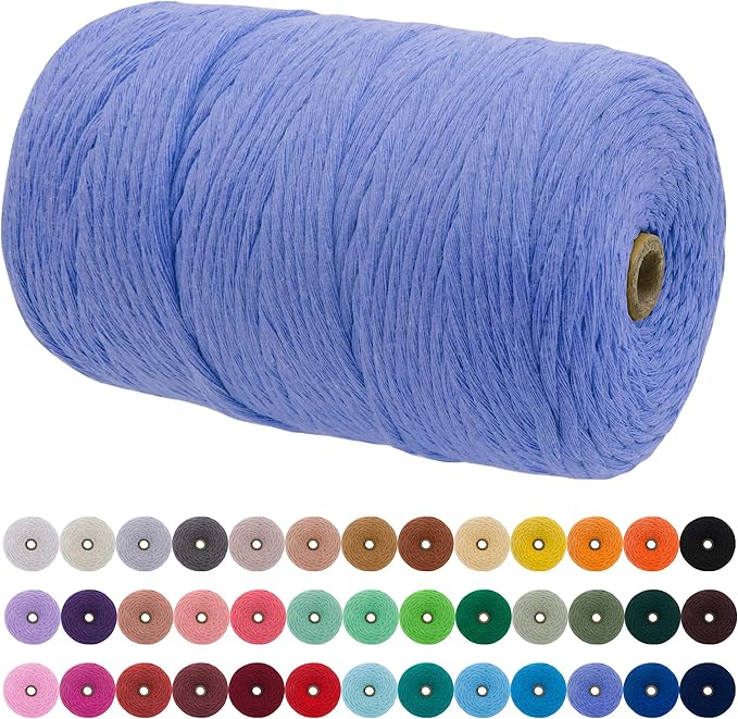 JeogYong Single Strand Macrame Cord 3mm x 218 Yards (656 Feet) Soft Cotton Rope Macrame Yarn 3 mm Macrame Cord, Macrame Supplies for Crafts Wall Hangings Plant Hangers Decorations (Haze Blue)