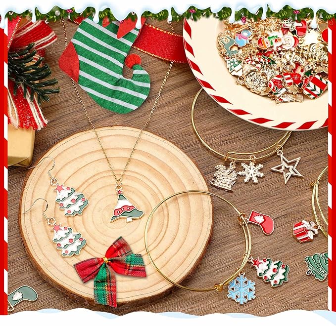 SANNIX 350Pcs Christmas Charms for Jewelry Making, Gold Enamel Charms Christmas Charm Pendants for DIY Crafts Bracelets Necklace Earrings Craft Supplies